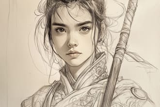 fantasy drawing of a figure in a distinctive style