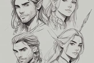 make sketches of fantasy, sci fi and horror character in unique style