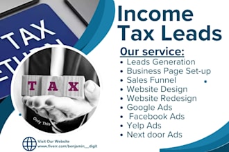 generate income tax leads, tax preparation leads, finance and tax website