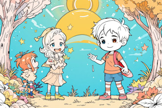 do children, comic, coloring book layout design