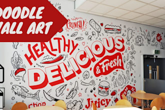 do creative mural, decal, illustration, doodle wall art in 1 day