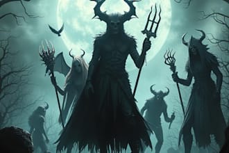 draw a fantasy dark art and fantasy horror character