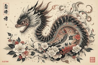 create original tattoo design in japanese irezumi style