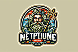 do make god neptune sticker colorful mascot logo design with company