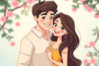 draw cartoon disney couple portrait