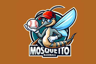create mosquito baseball mascot logo for your business only 12 hours