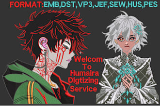 do embroidery digitizing convert to dst, jef, pes, in 1 hour