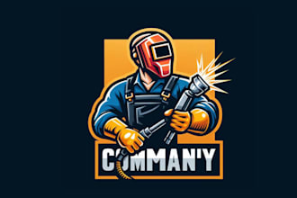 custom welder man mascot logo powerful  professional design