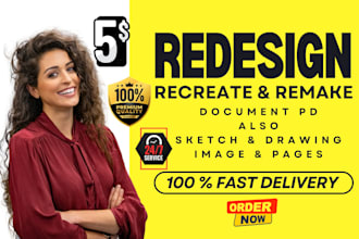 redesign or recreate, remake any document pdf, sketch, drawing image, pages