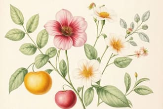 draw botanical illustrations of flowers, plants, fruits
