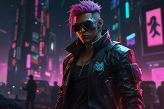 design cyberpunk and fantasy character splash art