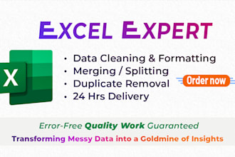 clean, format, merge, split excel data