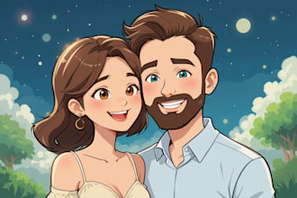 make cartoon illustration for couple portrait