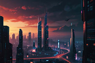design cyberpunk futuristic city style art for any project