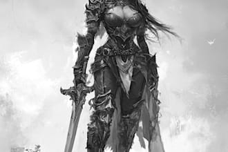 illustrate fantasy character black and white illustrations