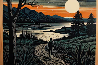 create artistic linocut illustration in my style