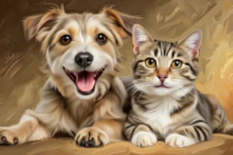 draw realistic digital pet portrait painting from photo
