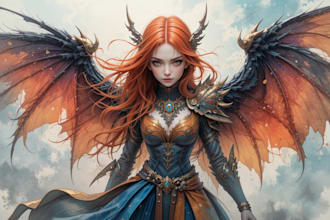 paint fantasy art, watercolor characters scenes