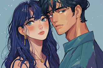 unique couple character from photo in anime style
