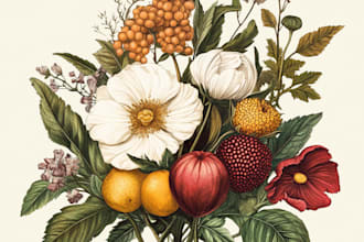 do realistic scientific botanical illustrations of flowers or plants design