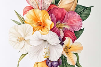 create custom botanical illustration, concept art, sketches for book