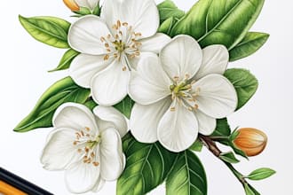 unique botanical illustrations of flowers, plants, line art