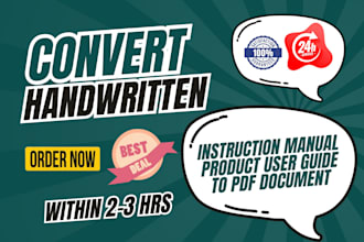 convert handwritten instruction manual, product user guide to pdf document