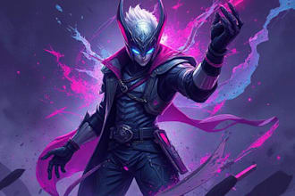 design cyberpunk and fantasy character splash art