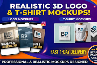 create realistic 3d logo and t shirt mockup presentations