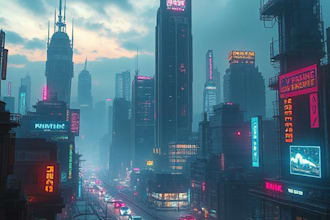 do cyberpunk scifi futuristic city no ai use