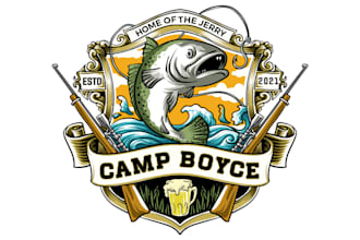 design fishing hunting camping drinking logo