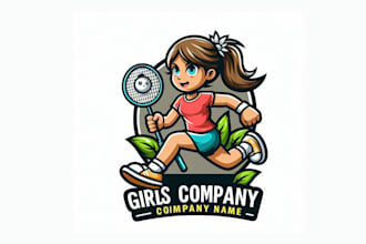 design a custom girls badminton running mascot logo for your brand or team