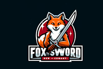 design creative  fox sword mascot logo with new concept in 1 day