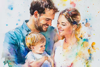 create amazing family portrait watercolor portrait