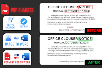 do text change or adding, letter typing, convert to PDF