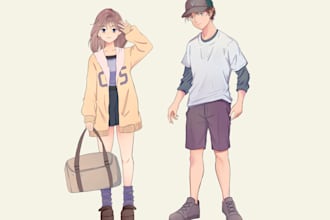 draw you character, fanart, couple, in anime or manhwa style