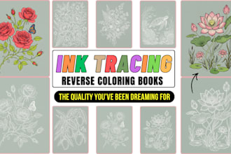 design reverse coloring, ink tracing and watercolor books