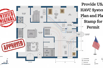 usa california, texas havc system plan and plan stamp for permit