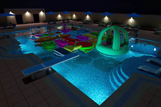 do custom swimming pool design plan and realistic 3d rendering