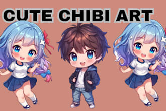 draw anime cute chibi art character art for you