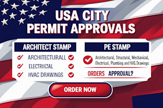 draw stamp review engineering construction drawing, plan for city permit in USA