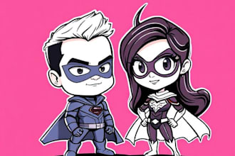 do chibi webtoon nsfw caricature superhero character ink comic book illustration