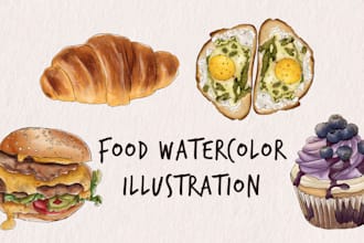food and drink watercolor style illustration