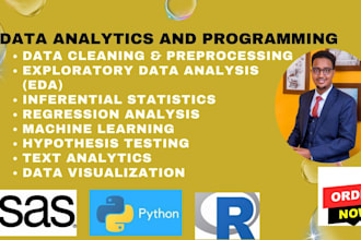 perform data analytics and programming using python, r  SAS