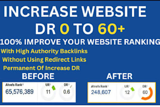 increase semrush authority score to 60, ahrefs DR to 70, and moz da to 50