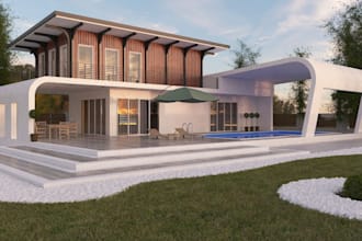 retouch 3d villa resort outdoor, apartments design, pool design, villa landscape