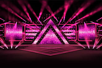 model 3d stage design,virtual studio,theatre,dj booth,exhibition hall,rendering
