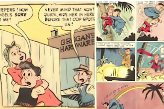 draw retro vintage comic art, comic manga, comic book illustration, comic page