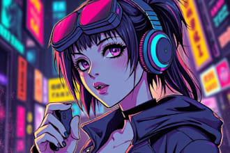draw cyberpunk pop art anime characters