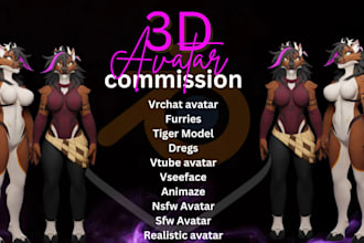 do custom vrchat avatar, furry vtuber model, 3d nsfw art, vseeface, 3d model